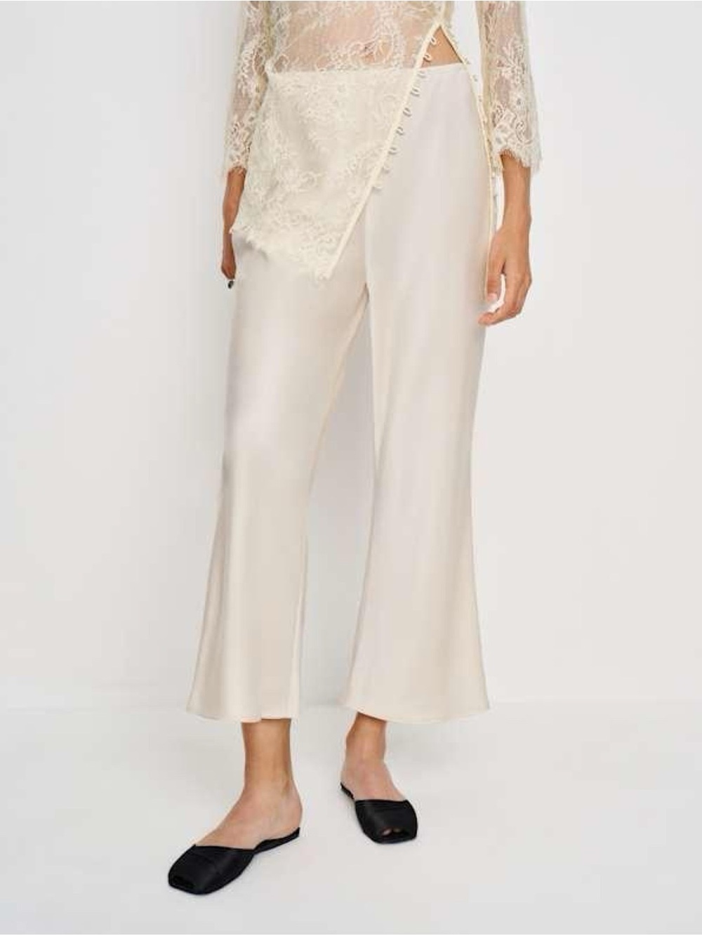 NWT Reformation Gale Satin Mid Rise Capri Pants Almond Small